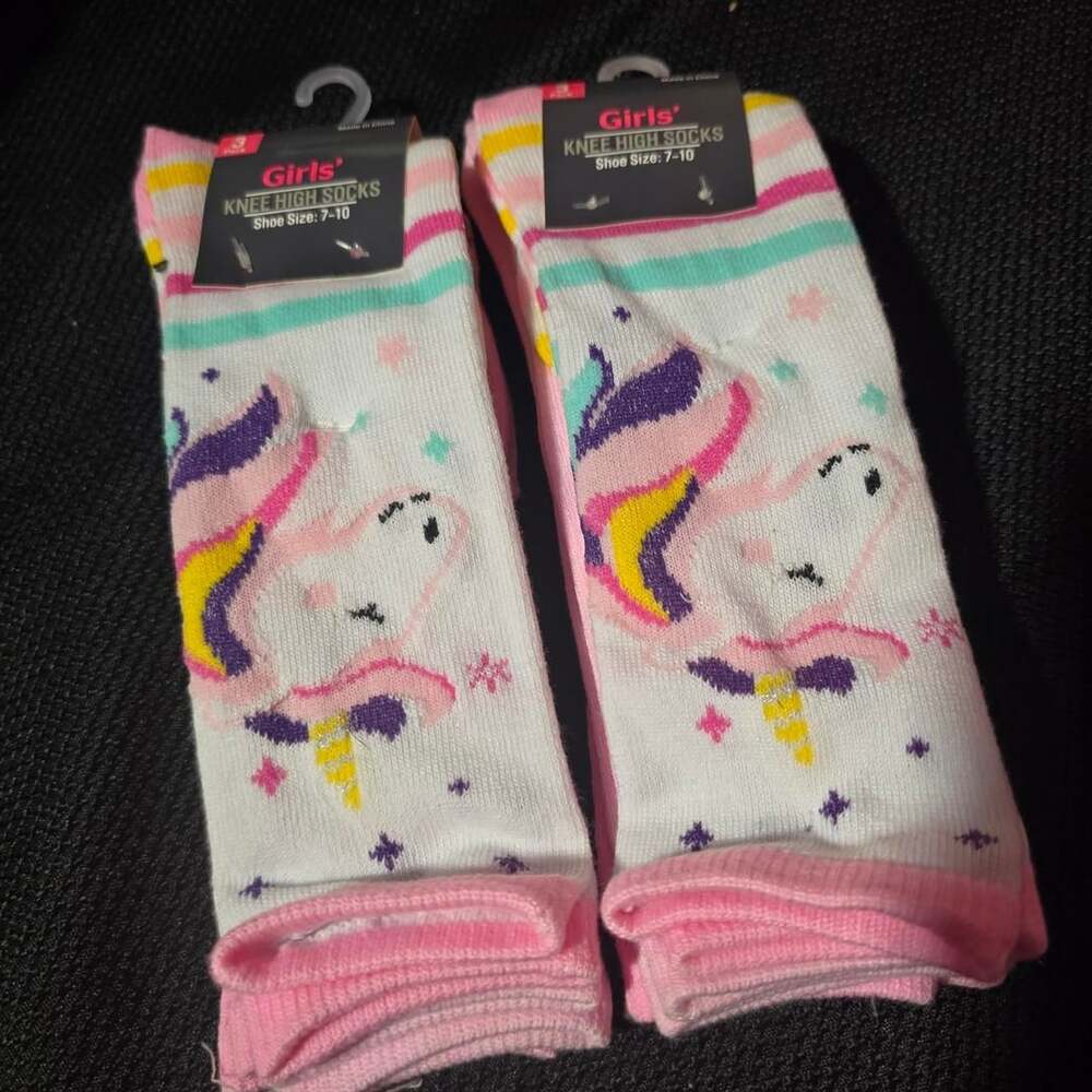 Girls Knee High Socks Size 7-10 Unicorn 6 Pairs 2 Packs